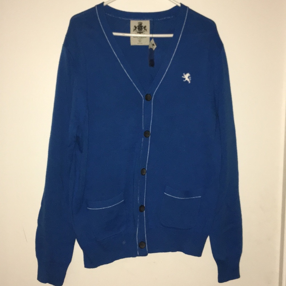Blue Express V-Neck Button Up Sweater